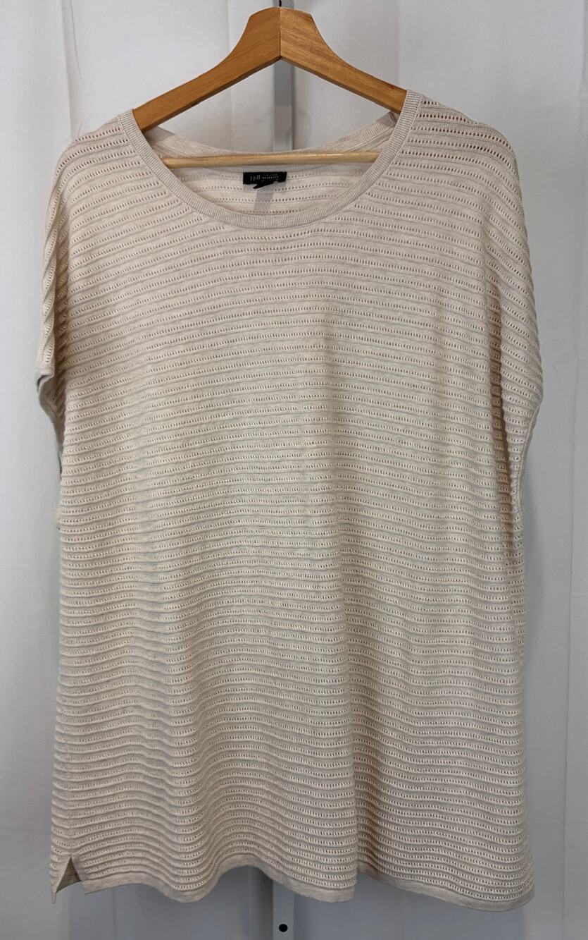 J. JILL Wearever Pointelle Textured Knit Cap Sleeve Sweater Beige Size 2X Plus